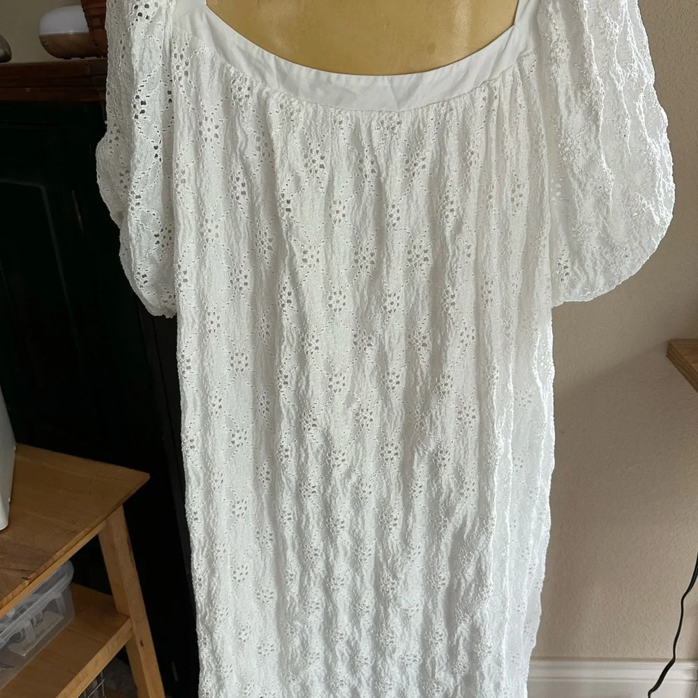 Anthropologie White Puff Sleeve Square Neck Dress - Picture 3 of 4